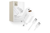 Puhelin - Adapterit & Laturit - Tech-Protect NCA20 PD 20W QC3.0 USB-A / USB-C + USB-C / USB-C Cable 100cm - White - 5906302330553