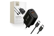 Puhelin - Adapterit & Laturit - Tech-Protect  NCA45W-GAN 2-Ports 45W AC Charger with USB-C Cable - Black - 5906302336005