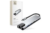 USB hub - Tech-Protect HB02 HUB Adapter 6in1 USB-C + USB2.0 + USB3.0 + HDMI 4K 30Hz + RJ45 + PD100W - Grey USB hub - 6 satamat - USB 3.0 - Harmaa - 5906302360574