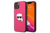 Puhelin - Kannet ja kotelot - Karl Lagerfeld Leather Ikonik Karl's Head Metal Case for iPhone 13 mini - Pink - 3666339028572