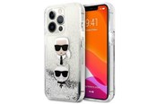 Puhelin - Kannet ja kotelot - Karl Lagerfeld Liquid Glitter Karl&Choupette Head case for iPhone 13 Pro / iPhone 13 - silver - 3666339028916
