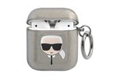 Puhelin - Muut lisävarusteet - Karl Lagerfeld Glitter Karl's Head Case for AirPods 1/2 - Black - 3666339030254