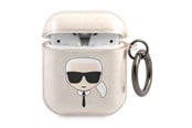 Puhelin - Muut lisävarusteet - Karl Lagerfeld Glitter Karl's Head Case for AirPods 1/2 - Gold - 3666339030346