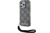 Puhelin - Kannet ja kotelot - Karl Lagerfeld IML Mono KL Pattern & Cord case for iPhone 15 Pro - black - 3666339258269