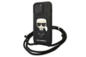 Puhelin - Kannet ja kotelot - Karl Lagerfeld Leather Monogram Patch and Cord Iconik Case for iPhone 13 Pro / 13 - Black - 3666339049904