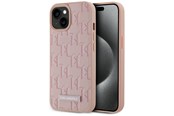 Puhelin - Kannet ja kotelot - Karl Lagerfeld Leather Monogram Metal Logo MagSafe iPhone 15 Case - Pink - 3666339253905