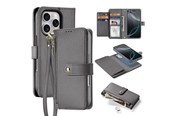 Puhelin - Kannet ja kotelot - Dux Ducis Lava Leather Case for iPhone 16 Pro with Detachable Magnetic Wallet - Gray - 6934913004975