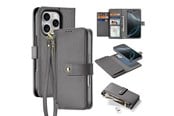 Puhelin - Kannet ja kotelot - Dux Ducis Lava Leather Case for iPhone 16 Pro Max with Detachable Magnetic Wallet - Grey - 6934913003008