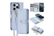 Puhelin - Kannet ja kotelot - Dux Ducis Lava Leather Case for iPhone 16 Pro Max with Detachable Magnetic Wallet - Cyan - 6934913003015