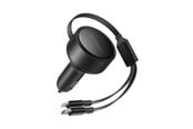 Puhelin - Adapterit & Laturit - ORICO Dual Stretch 60W USB-C Car Charger with Two Retractable USB-C + Lightning Cables - Black - DS-60-2C1L-BK-EP-HU