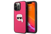 Puhelin - Kannet ja kotelot - Karl Lagerfeld Leather Ikonik Karl's Head Metal Case for iPhone 13 Pro / 13 6.1" - Pink - 3666339028596
