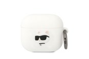 Puhelin - Muut lisävarusteet - Karl Lagerfeld KLA3RUNCHH AirPods 3 cover white/white Silicone Choupette Head 3D - 3666339087944