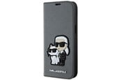 Puhelin - Kannet ja kotelot - Karl Lagerfeld KLBKP14SSANKCPG iPhone 14 6.1" bookcase silver/silver Saffiano Karl & Choupette - 3666339122829