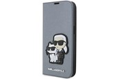 Puhelin - Kannet ja kotelot - Karl Lagerfeld KLBKP14LSANKCPG iPhone 14 Pro 6.1" bookcase silver/silver Saffiano Karl & Choupette - 3666339122843