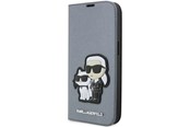 Puhelin - Kannet ja kotelot - Karl Lagerfeld KLBKP14XSANKCPG iPhone 14 Pro Max 6.7" bookcase silver/silver Saffiano Karl & Choupette - 3666339122850