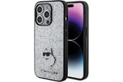 Puhelin - Kannet ja kotelot - Karl Lagerfeld Fixed Glitter Choupette Logo Metal Pin Case for iPhone 15 Pro Max - Silver - 3666339165307