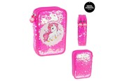 Lisätarvikkeet kouluun - Tinka DOUBLE PENCIL CASE UNICORN WITH SEQUINS - 8-804214
