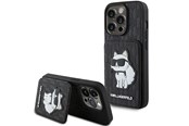 Puhelin - Kannet ja kotelot - Karl Lagerfeld Saffiano Cardslots and Stand Monogram Choupette Case for iPhone 15 Pro - Black - 3666339169619
