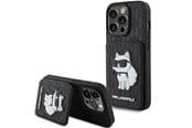 Puhelin - Kannet ja kotelot - Karl Lagerfeld Saffiano Cardslots and Stand Monogram Choupette Case for iPhone 15 Pro Max - Black - 3666339169626