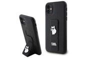 Puhelin - Kannet ja kotelot - Karl Lagerfeld Gripstand Saffiano Choupette Pins Case for iPhone 11 / Xr - Black - 3666339207335