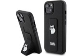 Puhelin - Kannet ja kotelot - Karl Lagerfeld Gripstand Saffiano Choupette Pins Case for iPhone 15 Plus / 14 Plus - Black - 3666339207441