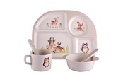 Lastenhuone - Little Woodies Wood Friends - Mealtime Set w. 4 Room Plate - 5pcs - 5396
