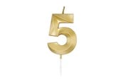 Lelut - Globos Cake Candle 6cm Metallic Gold no. 5 - 1015