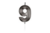 Lelut - Globos Cake Candle 6cm Metallic Black no. 9 - 1069