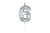 Lelut - Globos Cake Candle 6cm Metallic Silver no.6 - 1026