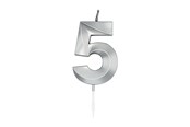 Lelut - Globos Cake Candle 6cm Metallic Silver no.5 - 1025