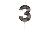Lelut - Globos Cake Candle 6cm Metallic Black no. 3 - 1063