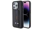 Puhelin - Kannet ja kotelot - BMW Grip Stand Smooth & Carbon case for iPhone 15 Pro - black - 3666339204464