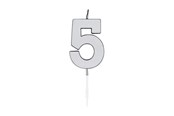 Lelut - Globos Cake Candle 4.5cm Metallic Silver no. 5 - 1085