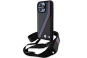Puhelin - Kannet ja kotelot - BMW M Edition Carbon Tricolor Lines & Strap case for iPhone 15 Pro - black - 3666339235673