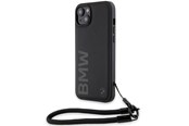 Puhelin - Kannet ja kotelot - BMW Signature Leather Wordmark Cord Case for iPhone 15/14/13 - Black - 3666339232658