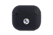 Puhelin - Muut lisävarusteet - BMW Genuine Leather Silver Logo Case for AirPods 3 - Navy Blue - 3666339009458