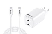 Kannettavan laturit - Sandberg AC Charger USB-C PD65W EU 3M - Dual-Port | GaN III | 65W | 3m Cable - 441-76