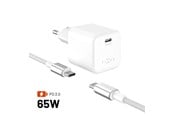 Puhelin - Adapterit & Laturit - FIXED Mini GaN Wall Charger 65W (Incl. 2m USB-C/C Cable) - White - FIXCG65M-CC-WH