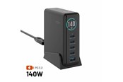 Puhelin - Adapterit & Laturit - FIXED Super Fast GaN 140W Desktop Charger - 4xUSB-C & 1xUSB-A - Black - FIXCG140D-4C1A-BK