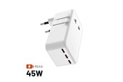 Puhelin - Adapterit & Laturit - FIXED 70W Travel Charger USB-C/-A - For EU/UK/USA/AUS - White - FIXCT45-3C1A-WH