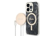 Puhelin - Kannet ja kotelot - GUESS GUBPP14LHMEACSK Case+ Charger iPhone 14 Pro 6.1" black/black hard case Marble MagSafe - 3666339103132