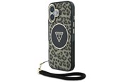 Puhelin - Kannet ja kotelot - GUESS HC IML Leopard Triangle Cord Strap MagSafe iPhone 16 Case - Brown - 3666339432614