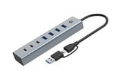 USB hub - Conceptronic HUBBIES HUBBIES20G - hub - 2-in-1 USB-A/C host cable USB powered aluminum with 25 cm cable - 7 ports USB hub - 7 porttia - Harmaa - HUBBIES20G