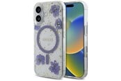 Puhelin - Kannet ja kotelot - GUESS Resin Flowers Glitter MagSafe case for iPhone 16 - purple - 3666339354251