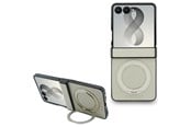 Puhelin - Kannet ja kotelot - GUESS Magnetic Ring Stand Grained Classic Logo MagSafe case for Samsung Galaxy Z Flip 8 - beige - 3666339662790