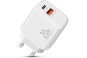 Puhelin - Adapterit & Laturit - SiGN GaN Quick Charger USB & USB-C - PD & Q.C3.0 - 3A - 20W - White - SN-20PD-WH