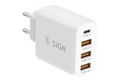 Puhelin - Adapterit & Laturit - SiGN Fast Charger USB-C & 3xUSB-A - PD & QC 3.0 - 36W - White - SN-A4Q