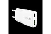 Puhelin - Adapterit & Laturit - SiGN GaN Ultra Slim Fast Charger USB-A & USB-C - PD & QC3.0 - 3A - 20W - White - SN-GAN20WAC