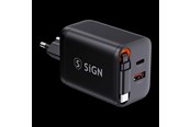 Puhelin - Adapterit & Laturit - SiGN GaN Fast Charger USB-C/USB-A 40W with extendable USB-C cable - Black - SN-TC-40B
