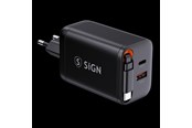 Puhelin - Adapterit & Laturit - SiGN GaN Fast Charger USB-C/USB-A 65W with extendable USB-C cable - Black - SN-TC-67B